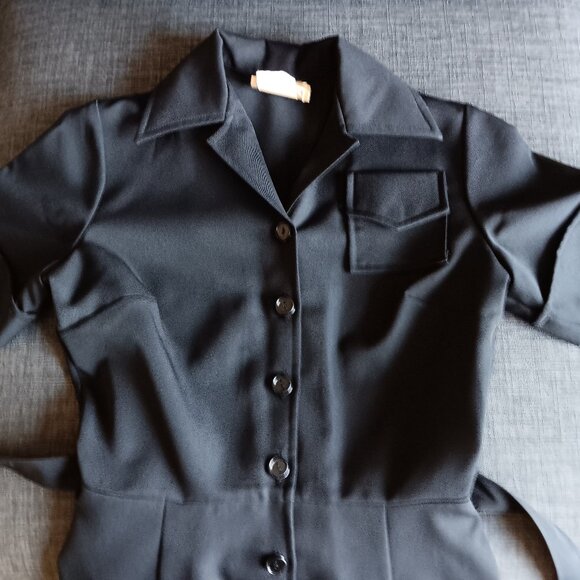 Vintage Perruzza Sportswear Navy Blue Wide Leg Button Up Belted Jumpsuit 70s - Picture 3 of 12